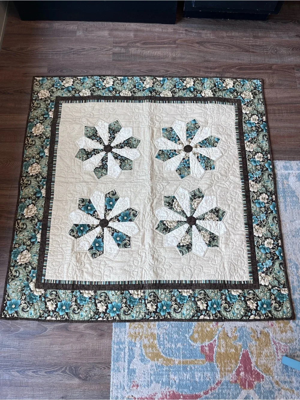 Handmade Quilt Blue Brown Floral